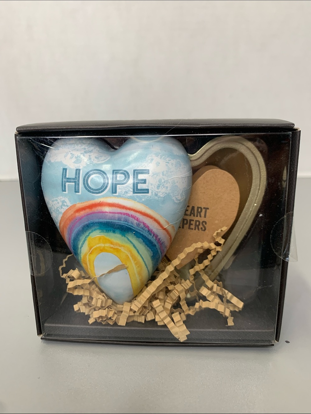 Demdaco "HOPE" Rainbow WATERCOLOR Blue Heart Trinket Box